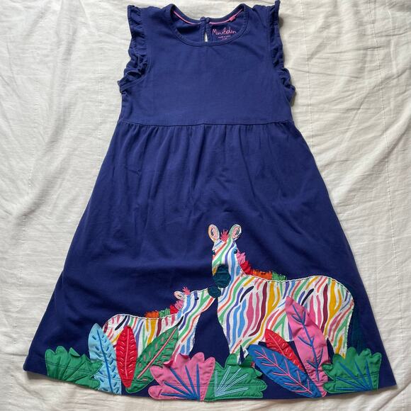 Mini Boden Colorful Zebra Appliqué Dress Size 11-12Y Girls Youth Cotton - Picture 1 of 6